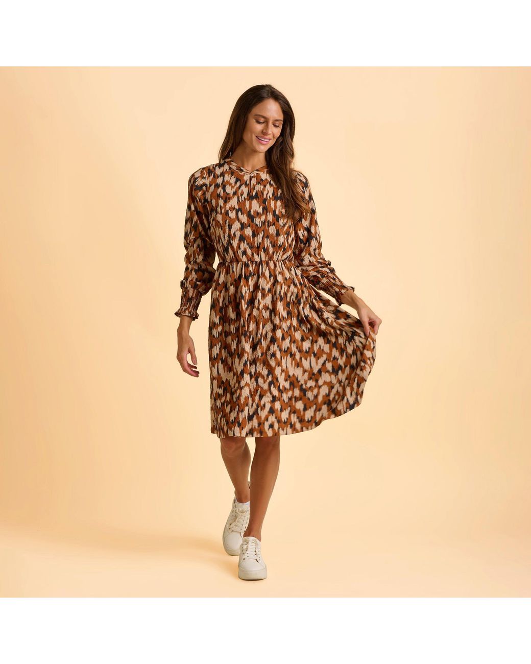 Brakeburn Brown Hunter Midi Print Wrap Dress