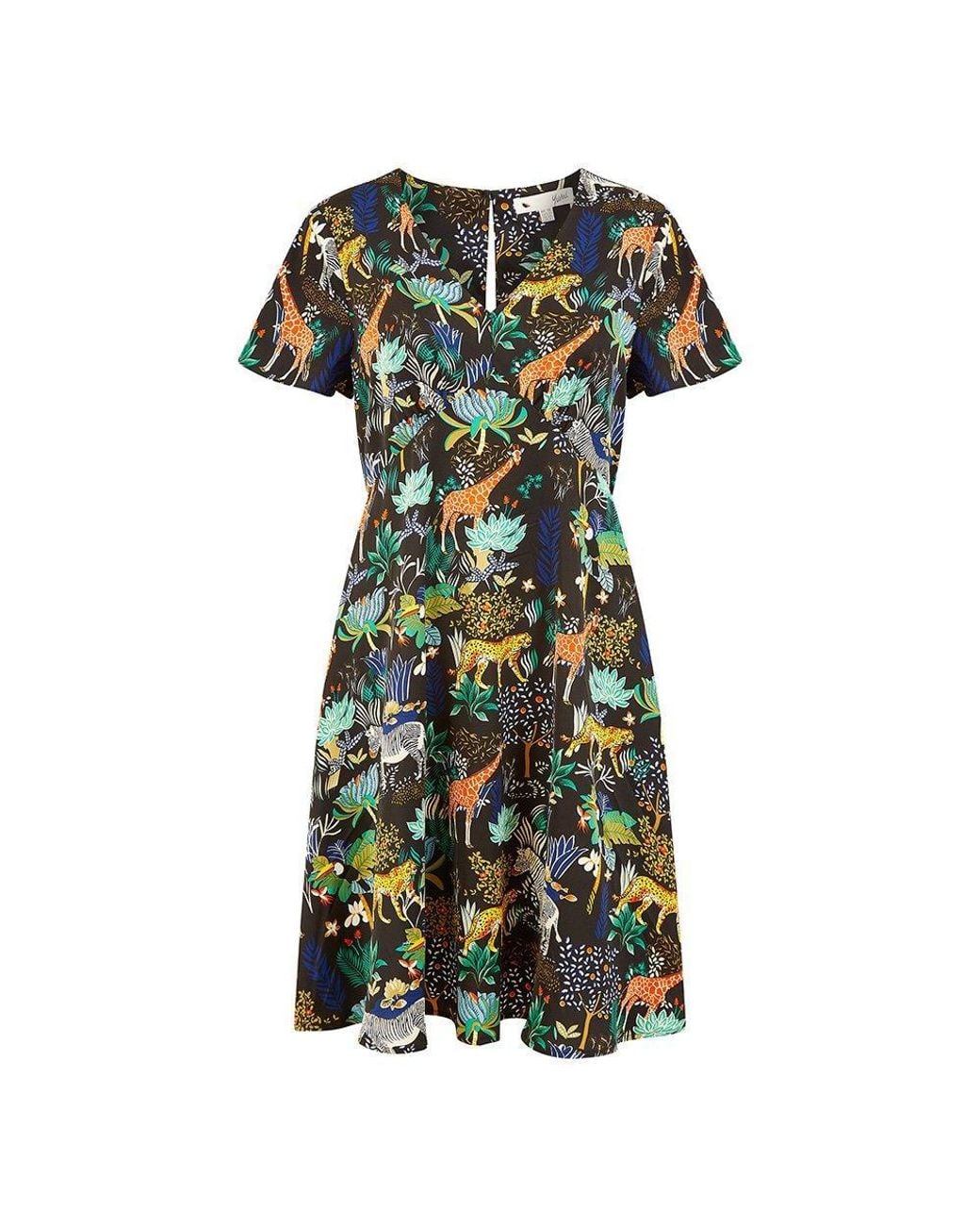 Yumi' Green Jungle Print Skater Dress