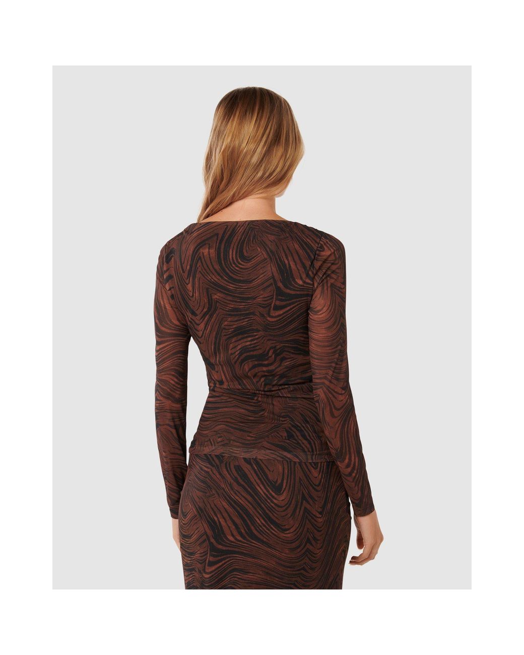 Forever New Brown Zali Ruched Mesh Long Sleeves Top
