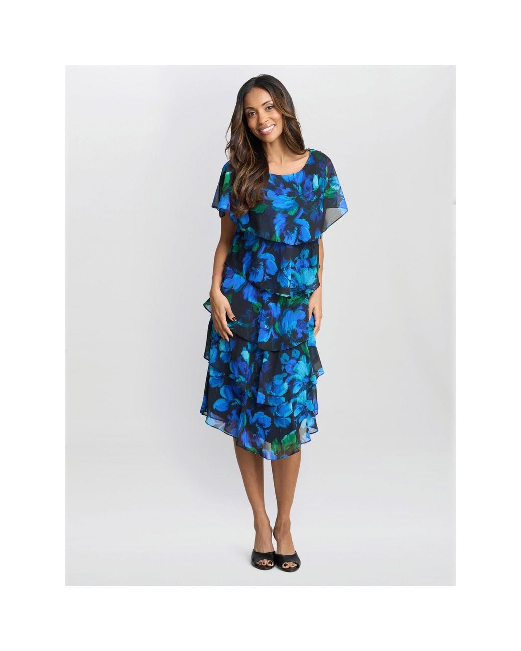 Gina Bacconi Blue Matilda Floral Tier Jersey Dress