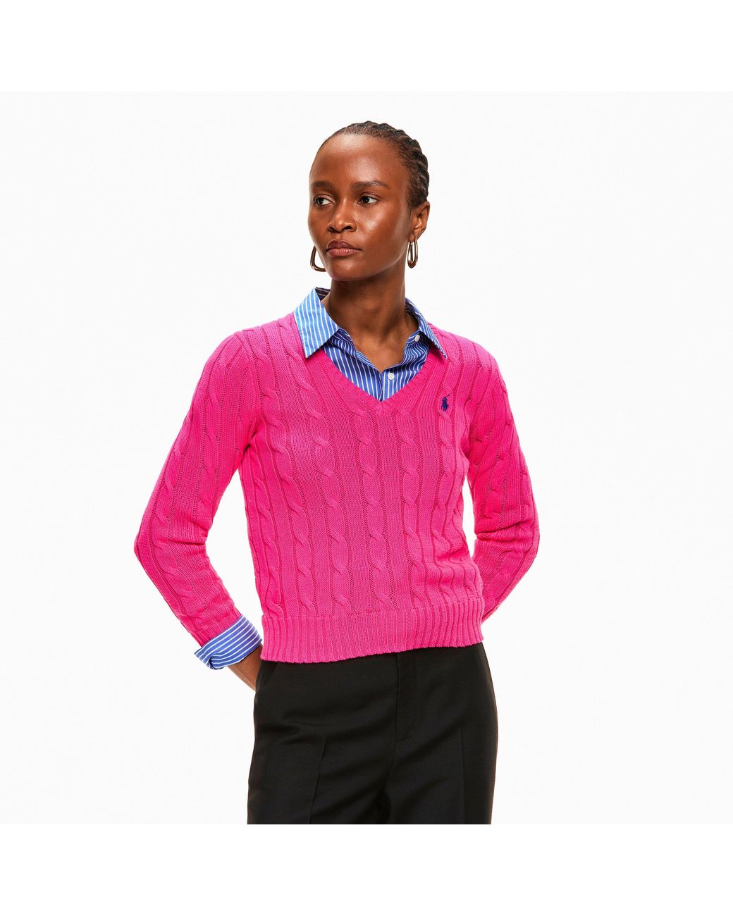 Polo Ralph Lauren Pink Cable-Knit V-Neck Jumper