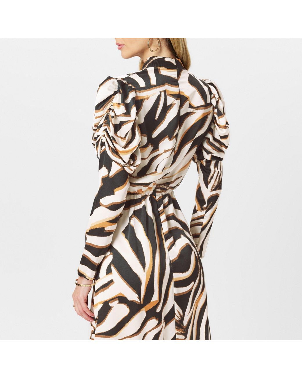 AX Paris Multicolor Print High Neck Long Puff Sleeve Midi Dress
