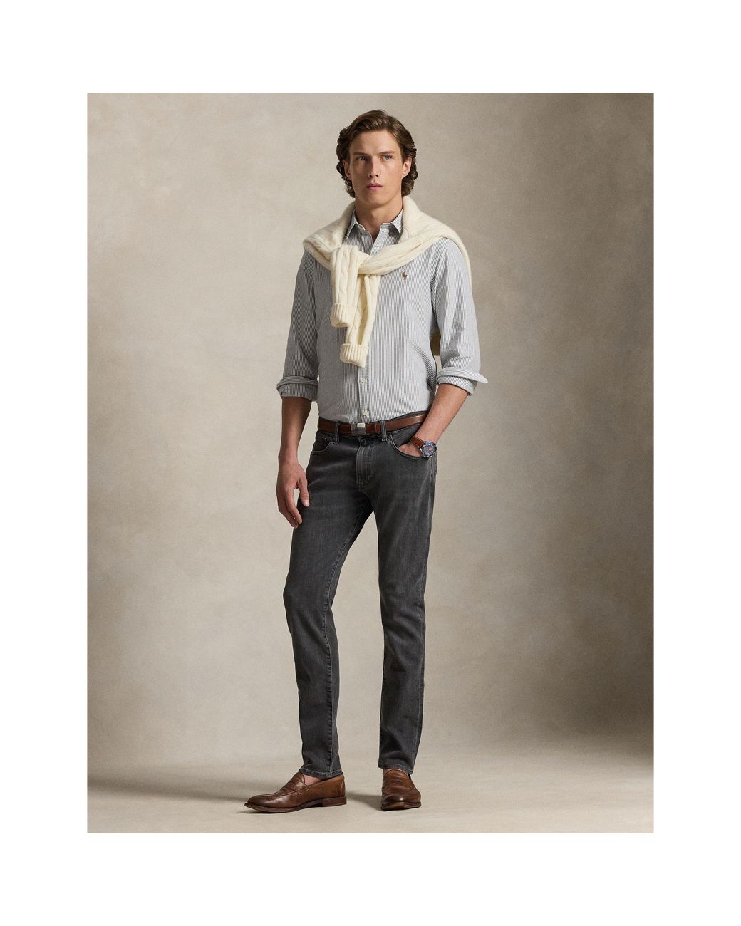 Polo Ralph Lauren Blue Slim Fit Striped Oxford Shirt for men