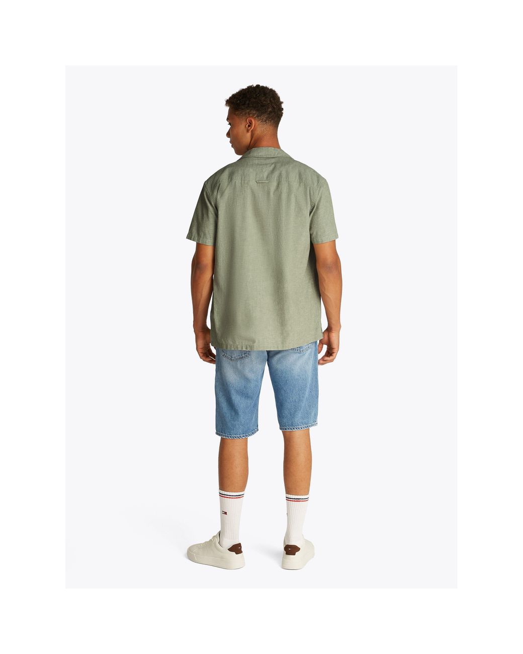 Tommy Hilfiger Green Linen Blend Short-Sleeve Plain Shirt for men