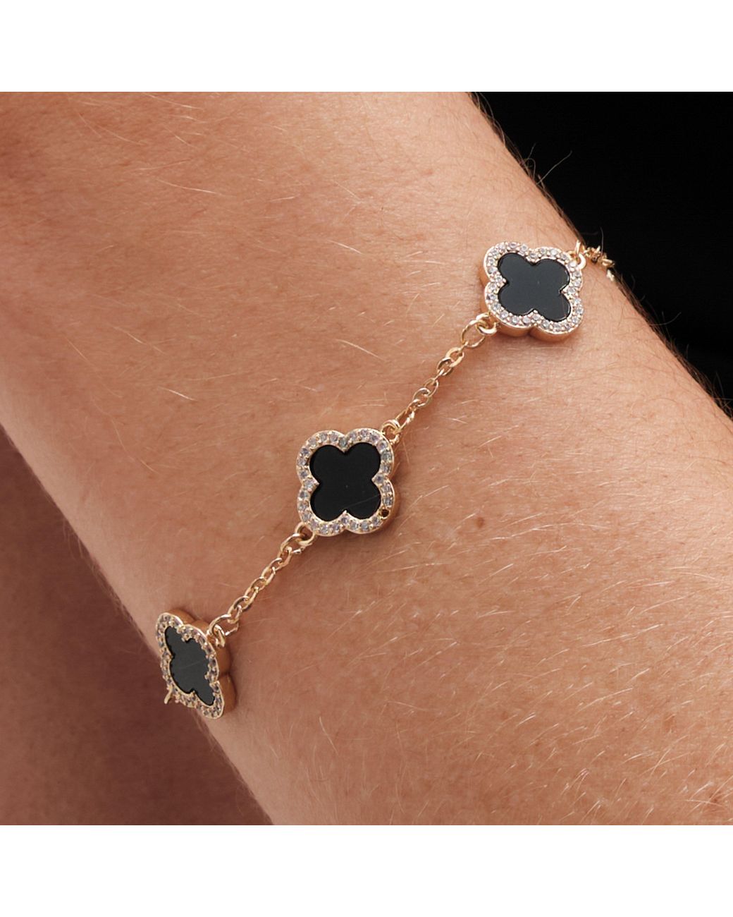 Jon Richard Metallic Plated Jet Enamel Clover Bracelet