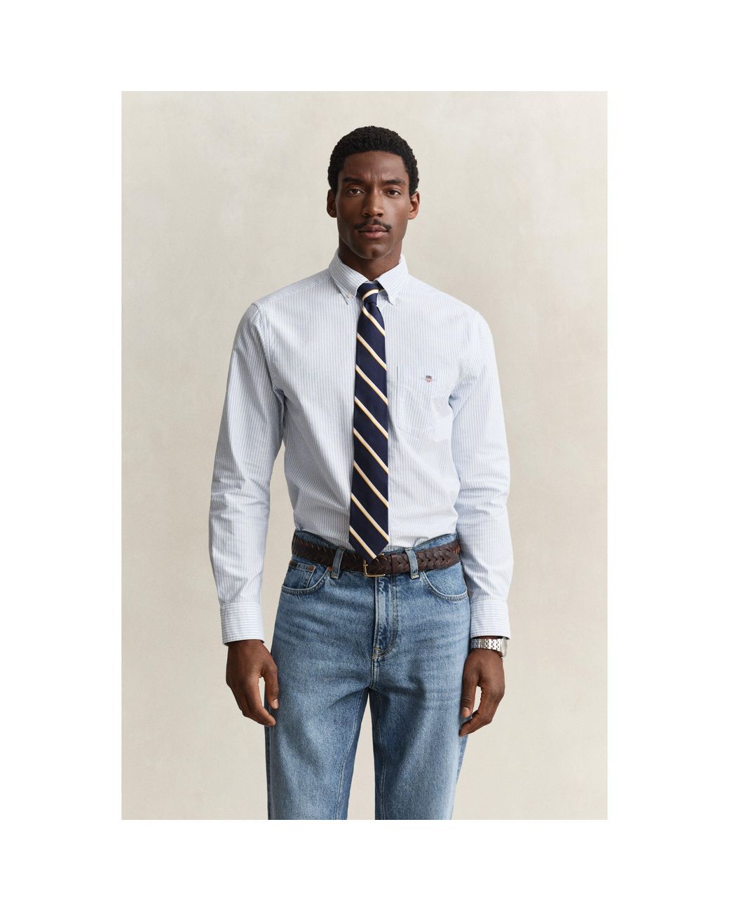 Gant Blue Stripe Long Sleeve Oxford Shirt for men