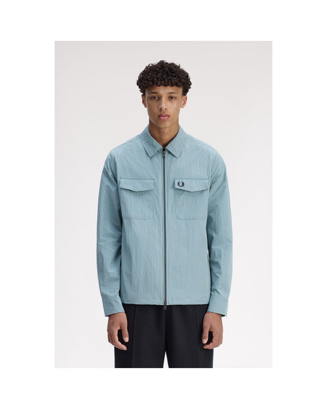 Fred Perry Blue Long Sleeve Zip Overshirt for men