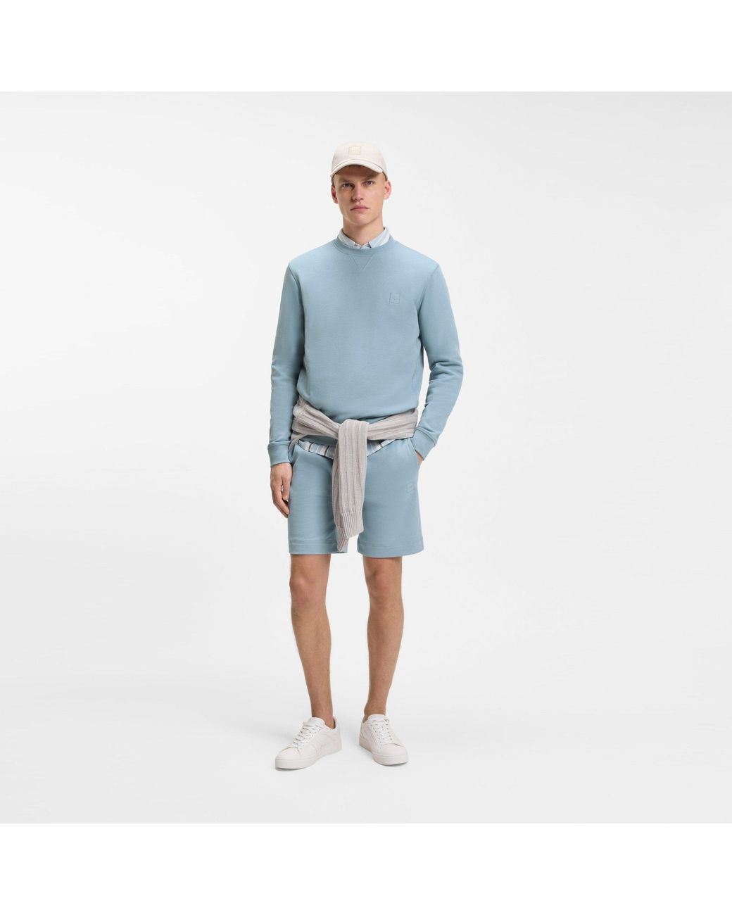Boss Blue Mid-Length Elasticated Drawstring Fleece Shorts for men