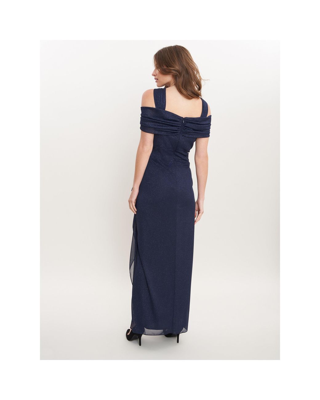 Gina Bacconi Blue Shree Cold Shoulder Glitter Mesh Dress