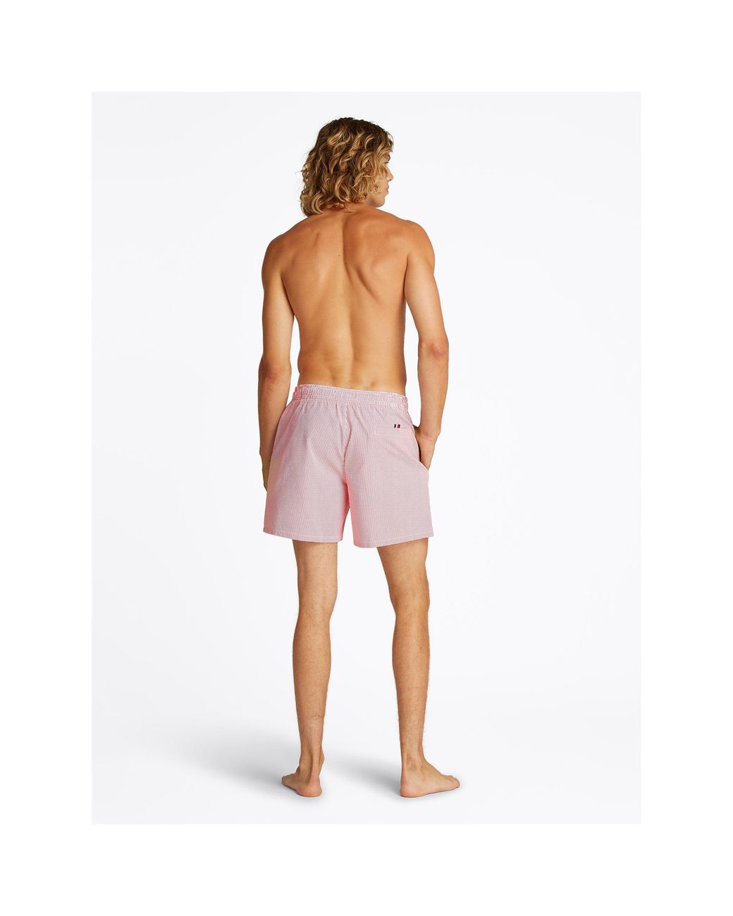 Tommy Hilfiger Pink Ithaca Stripe Medium Length Drawstring Swim Shorts for men