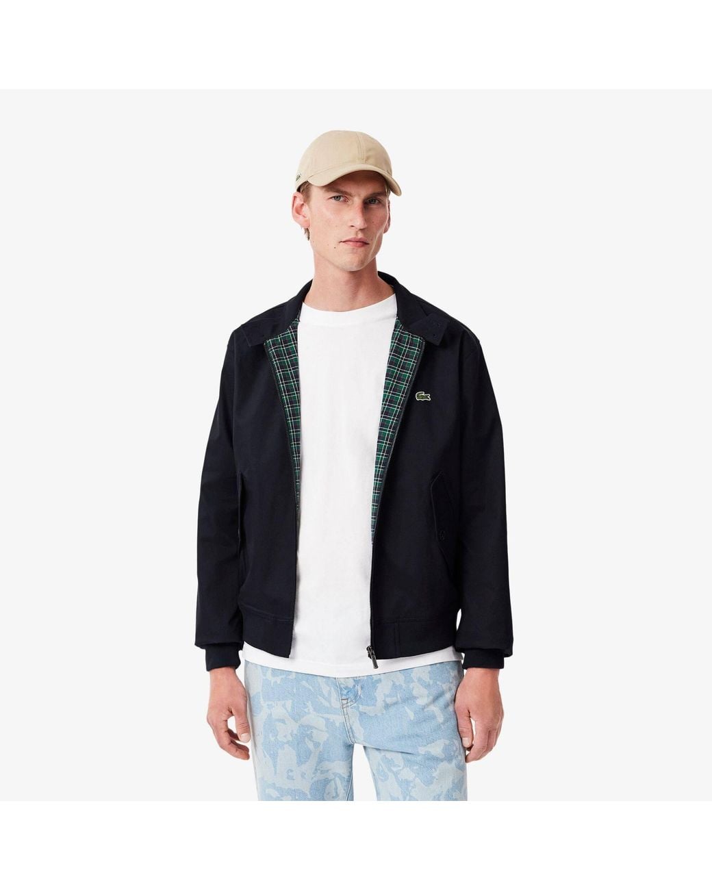 Lacoste Blue Twill Cotton Long Sleeve Harrington Jacket for men