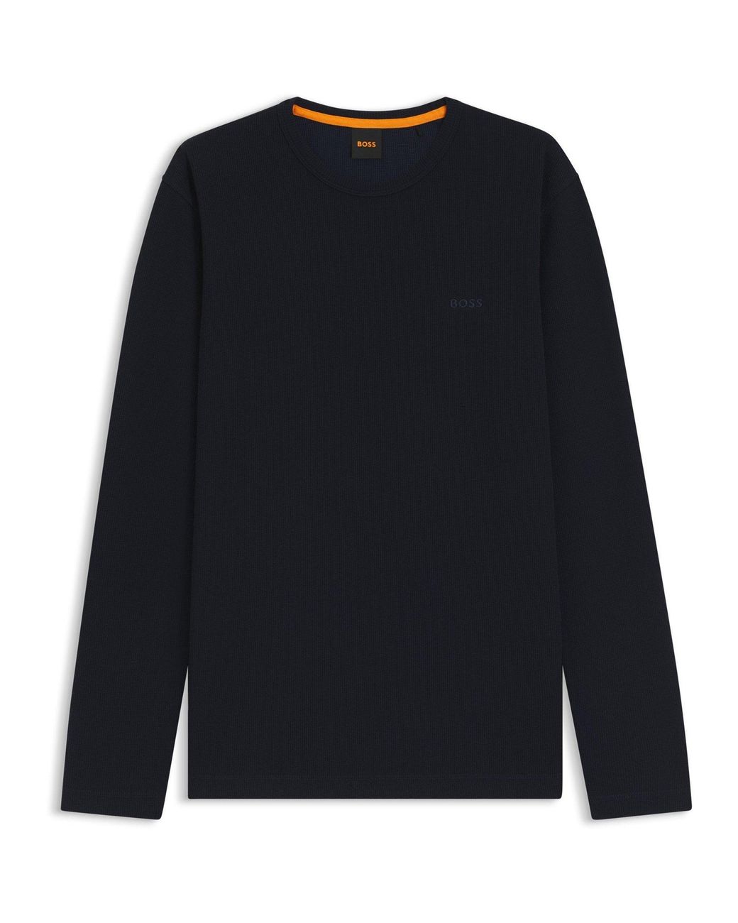 Boss Blue Tempesto Long-Sleeve Cotton Crew-Neck Polo Shirt for men