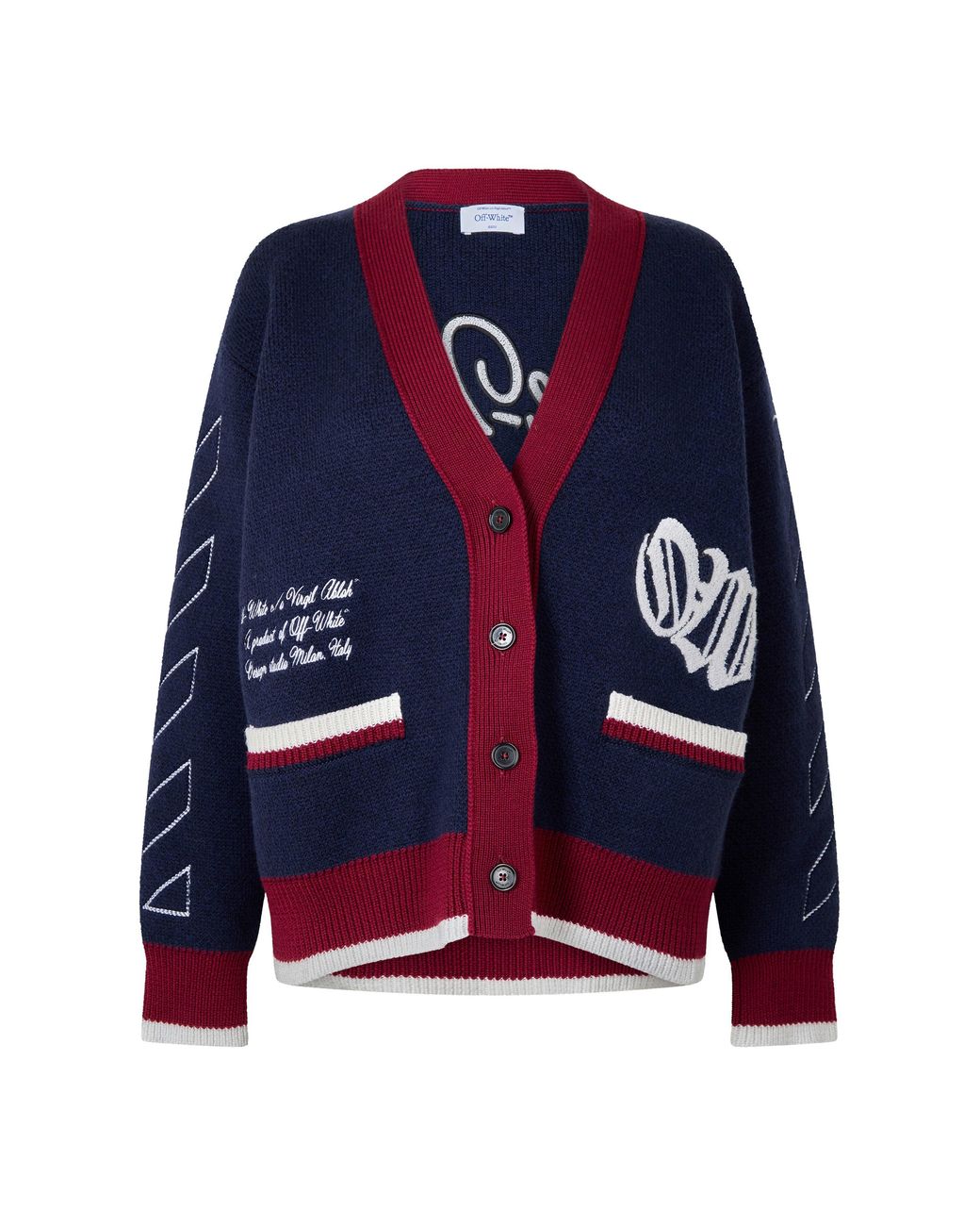 Off-White c/o Virgil Abloh Blue Varsity Button Front Knit Cardigan