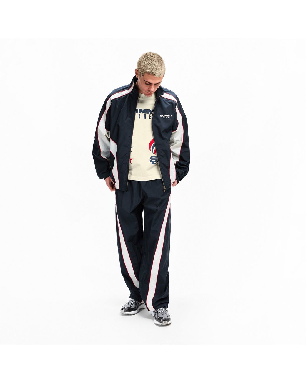 SUMMER GAMES Blue Contrast Track Open Hem Woven Tracksuit Jogger for men
