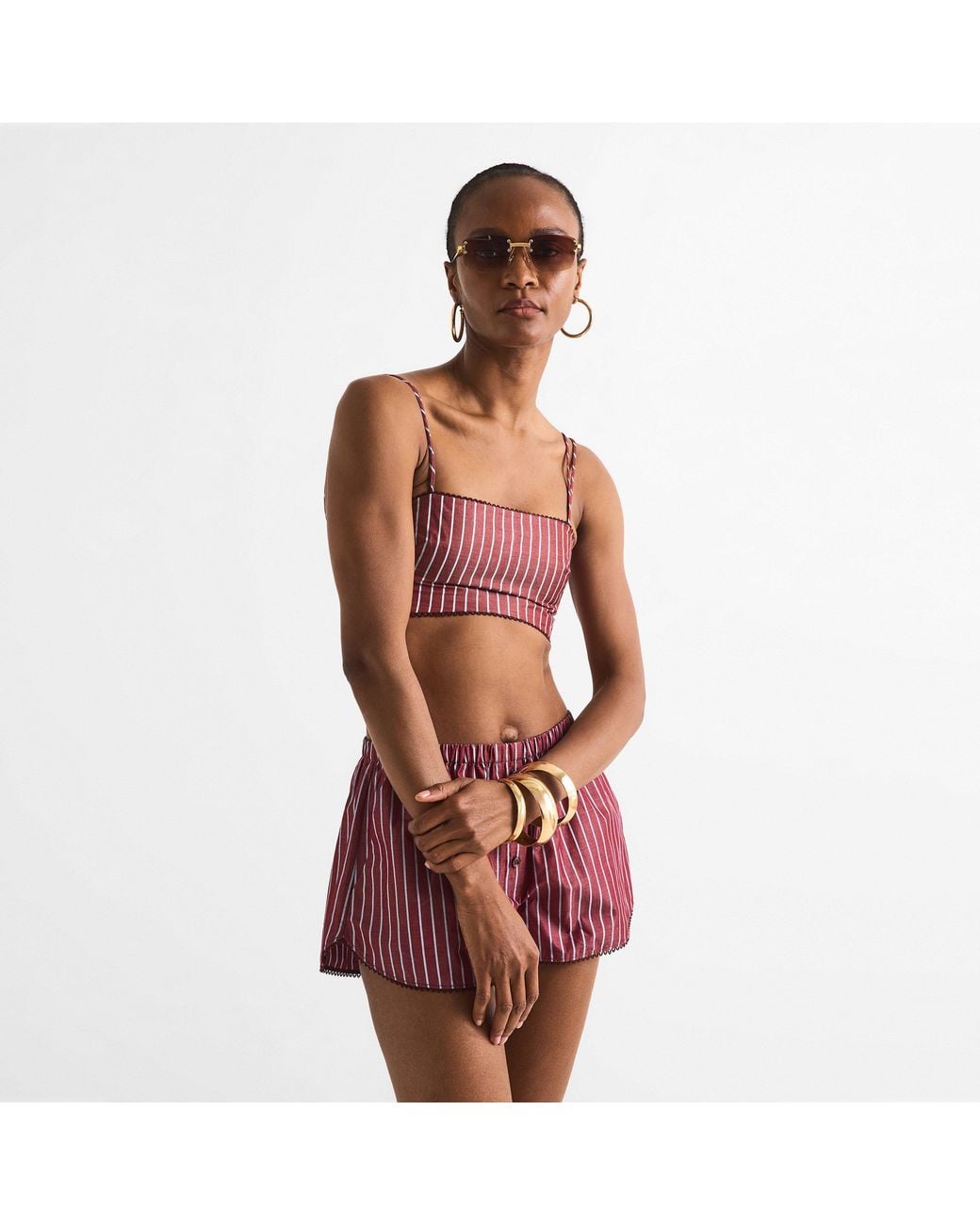 ANDAMANE Red Carrie Smock Crop Bandeau Top