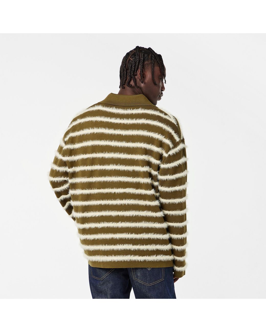AMI Green Fluffy Knitted Long Sleeve Polo Shirt for men