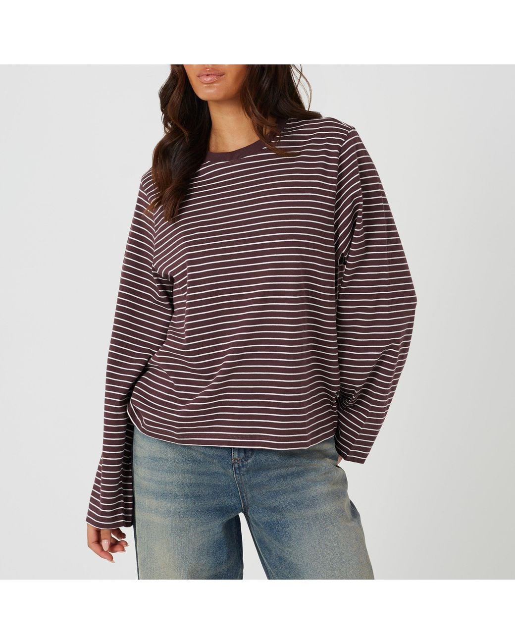 Brave Soul Red Ladies Yarn Dye Stripe Long Sleeve Top