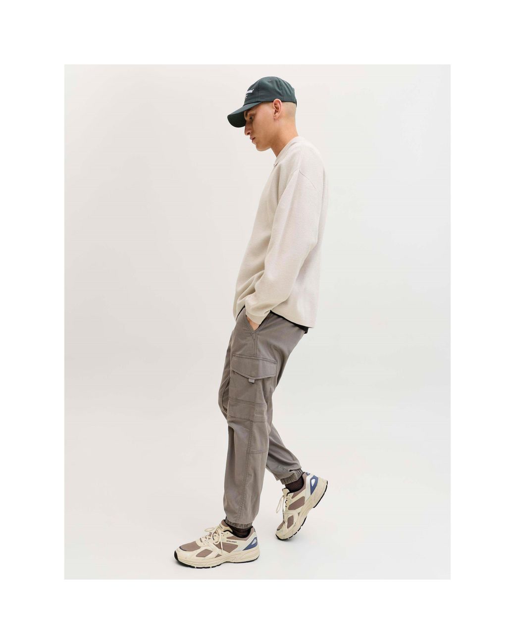 Jack & Jones Gray Slim Stretch Cuffed Cargo Pants for men