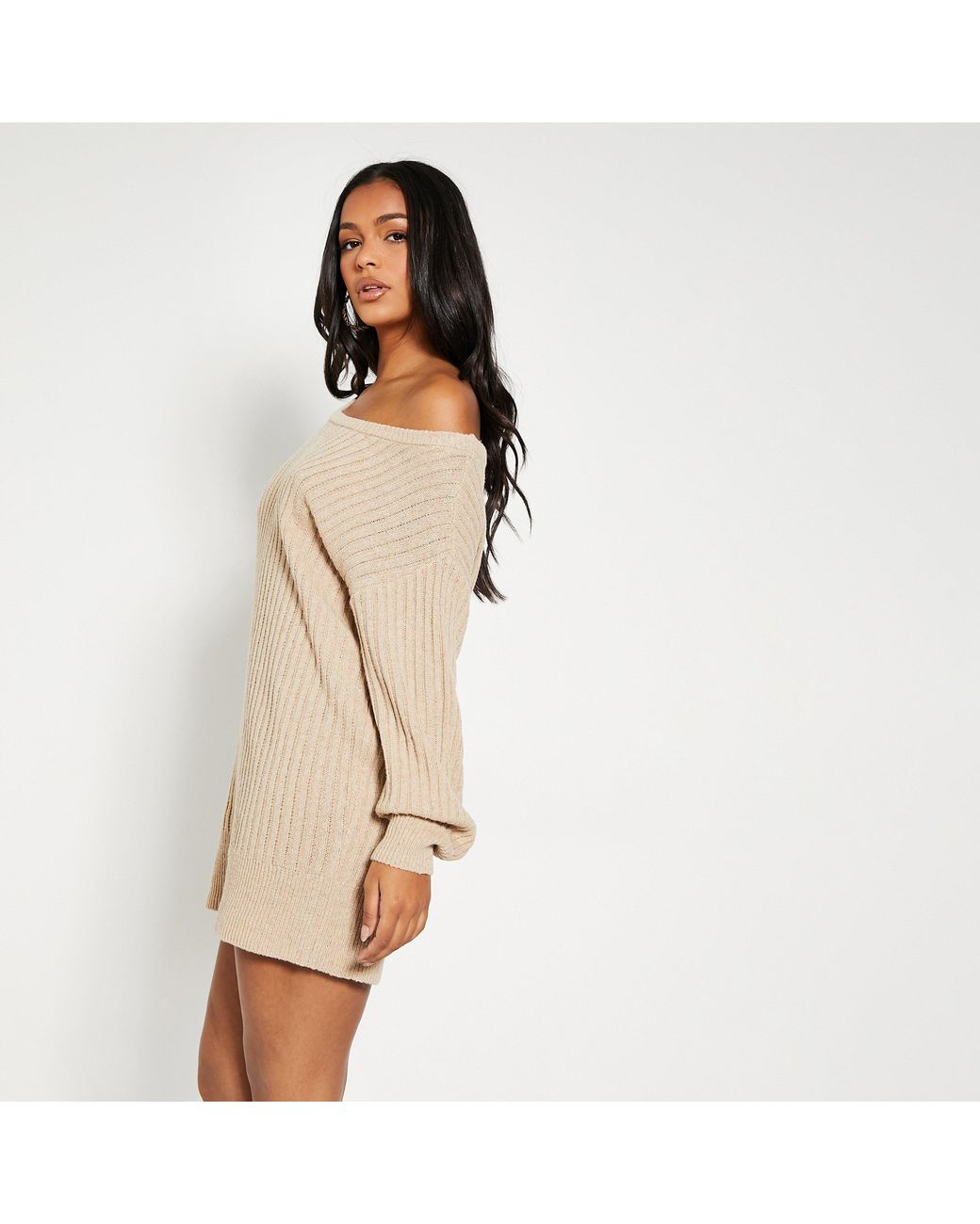 I Saw It First Natural Isawitfirst Slouchy Off The Shoulder Jumper Dress
