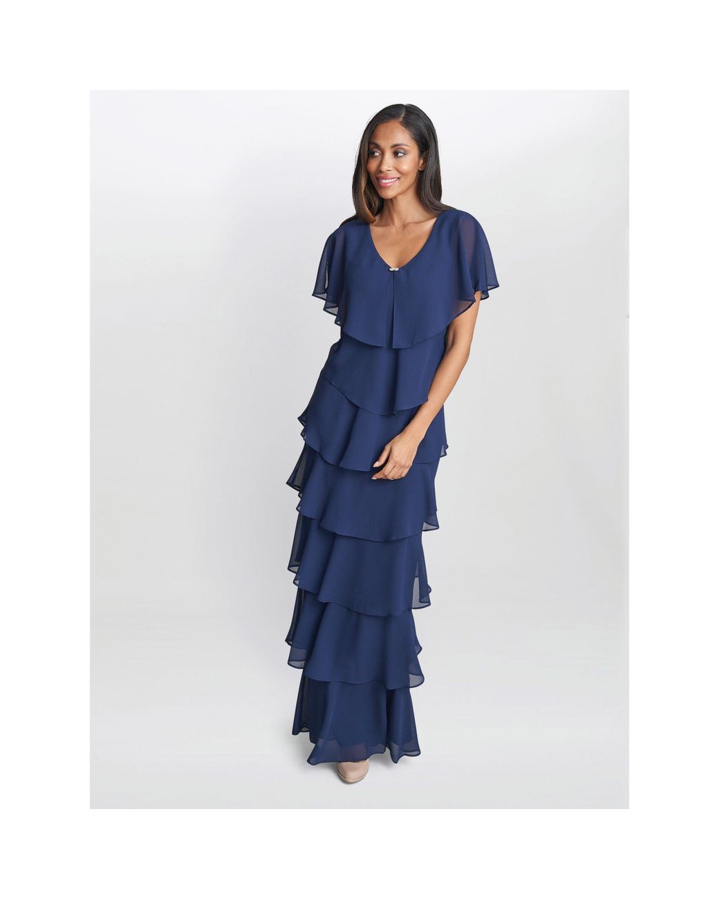 Gina Bacconi Blue Catherine Tiered Maxi Dress
