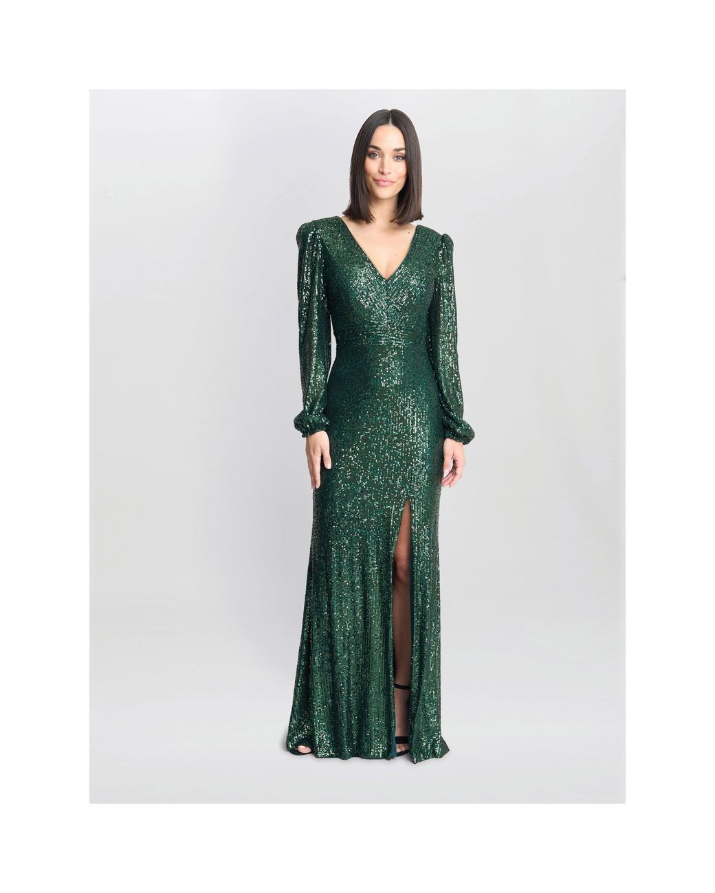 Gina Bacconi Green Alison Sequn V Neck Maxi Dress