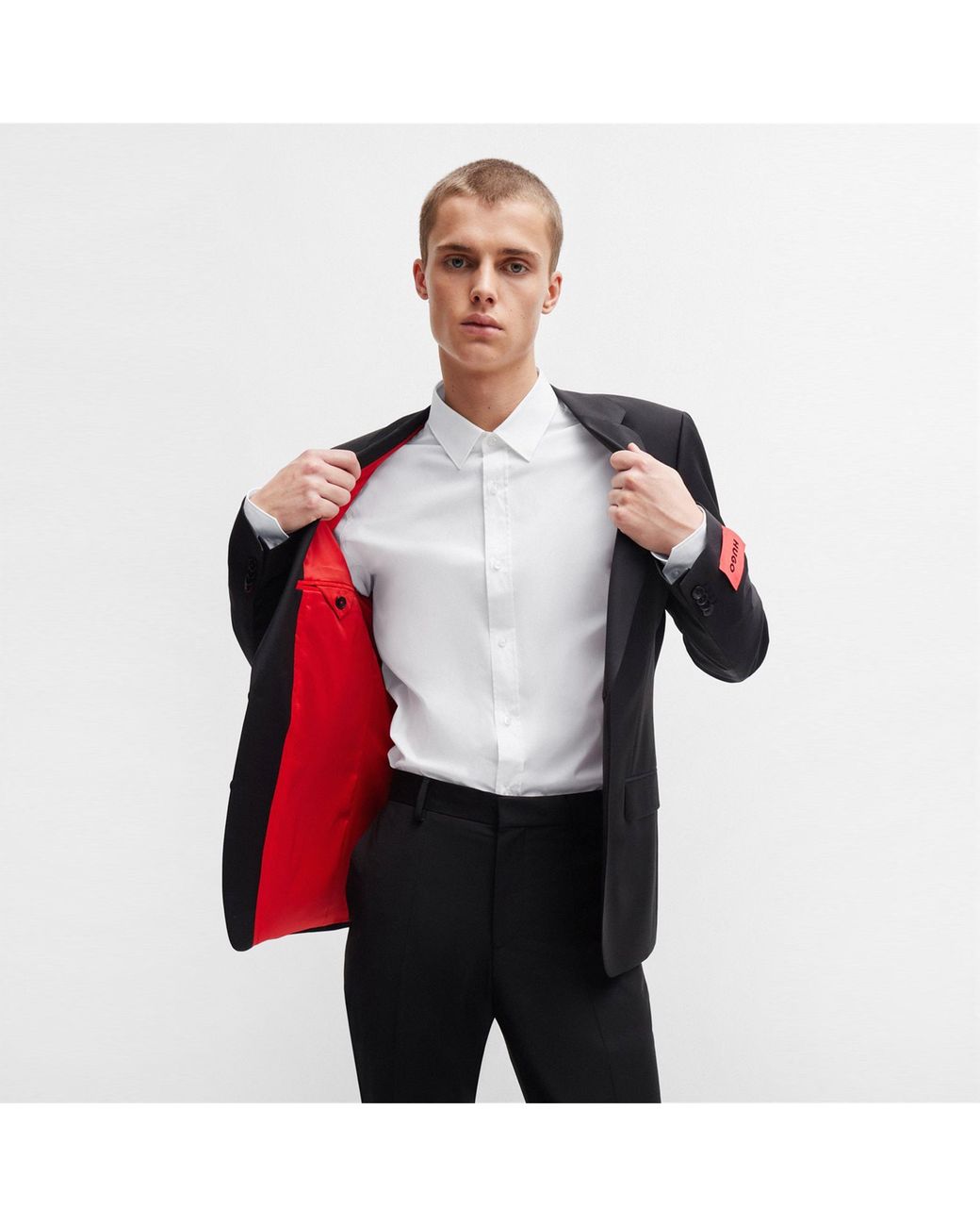 HUGO White Elisha Long Sleeve Plain Shirt for men