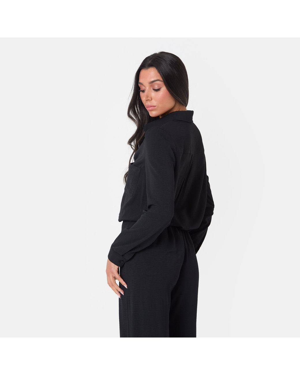 I Saw It First Black Soft Crepe Long Sleeve Shirt
