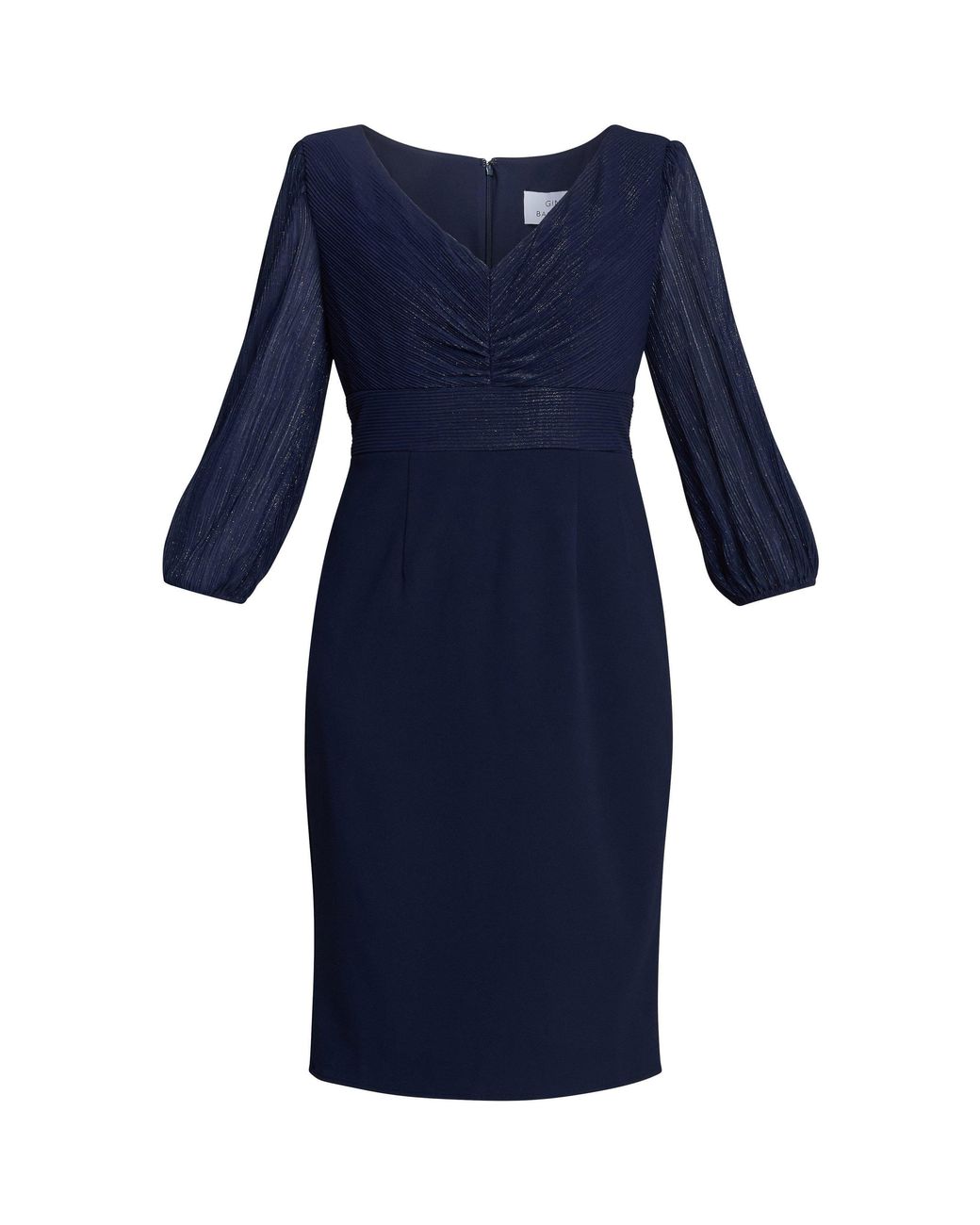 Gina Bacconi Blue Britney Metallic Pleated Bodic Dress