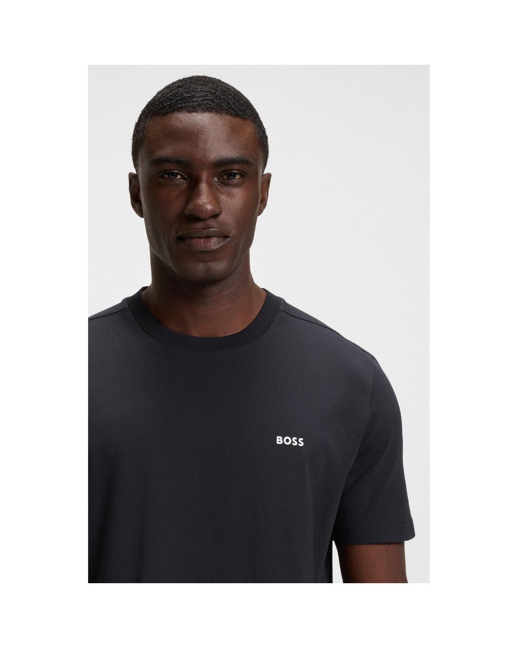 Boss Blue T-Shirt With Logo Design Stretch Cotton for men