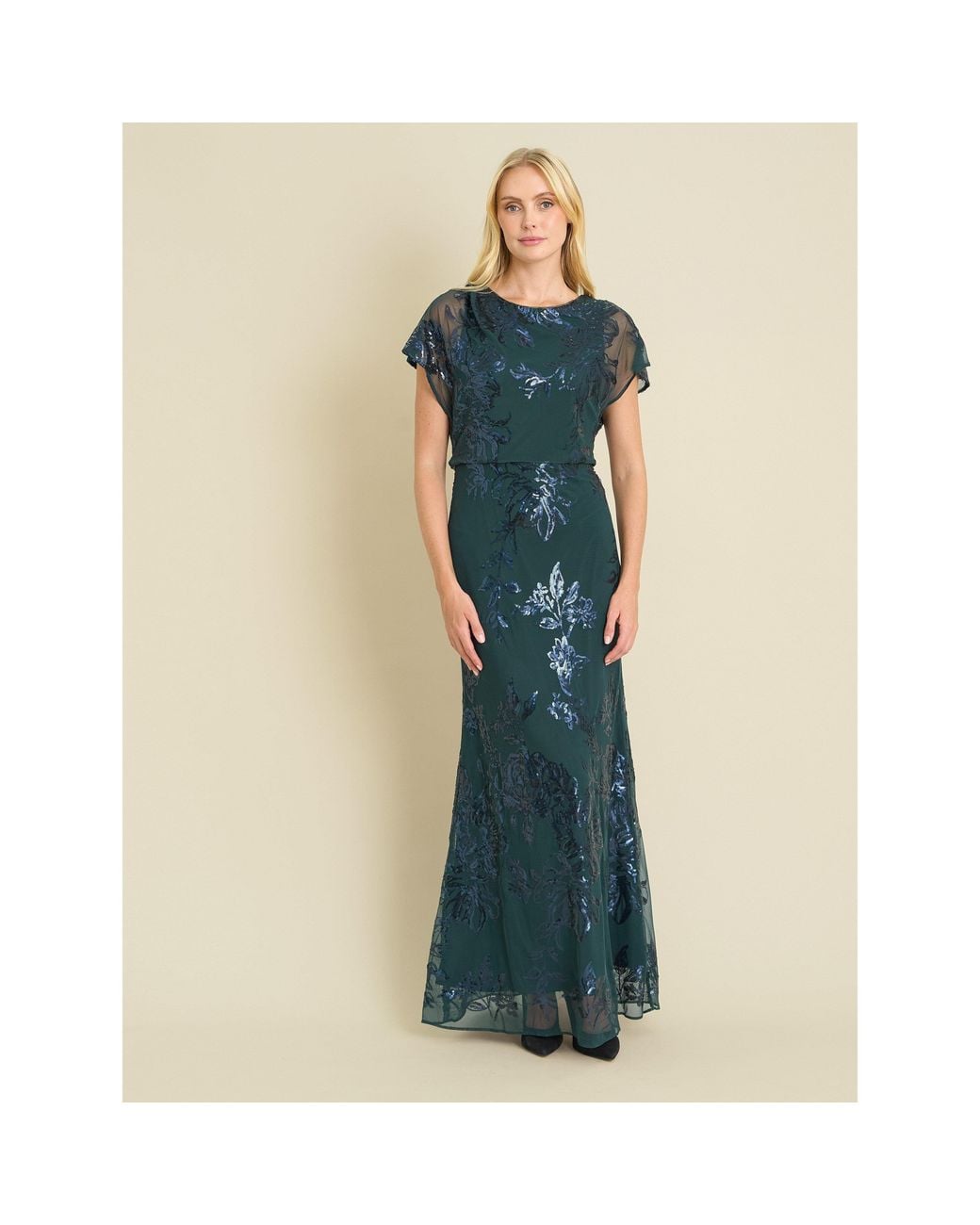 Gina Bacconi Blue Sandi Floral Embroidered Maxi Dress