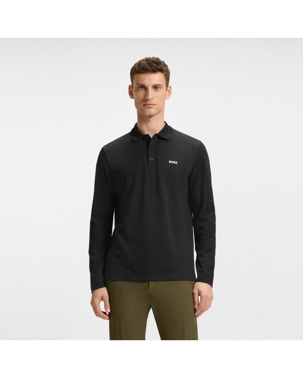 Boss Black Long-Sleeve Polo Top With Logo Detail (Plisy) for men