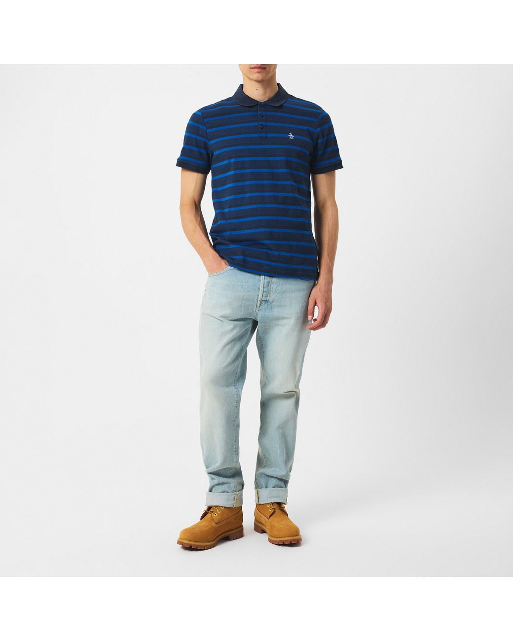 Original Penguin Blue Jacquard Short Sleeve Polo Shirt for men