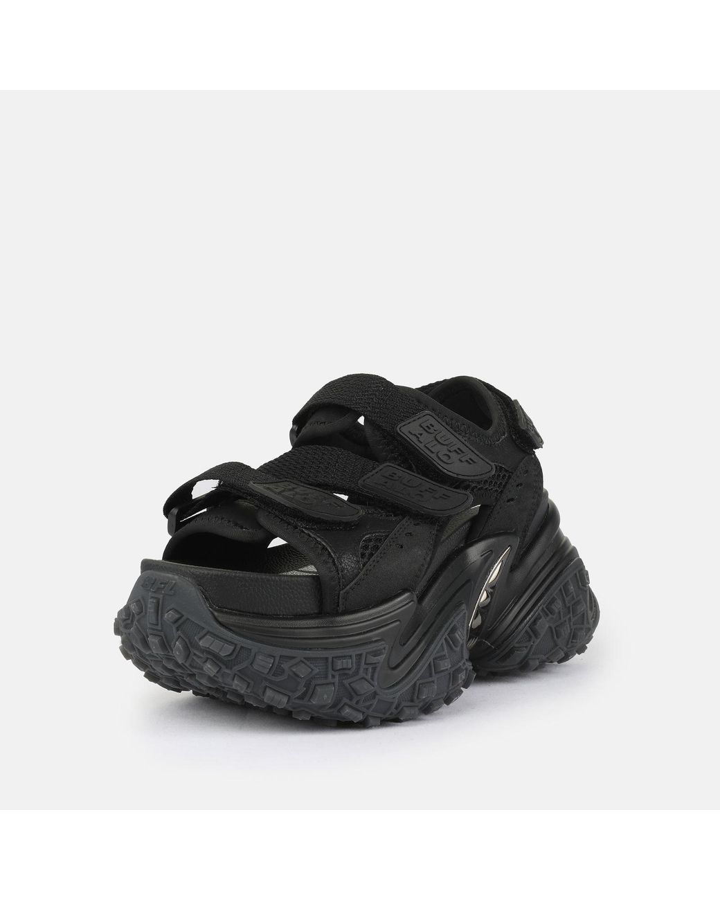 Buffalo Black Vegan Flatform Sandals