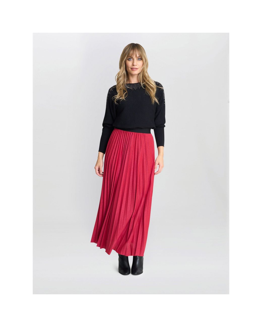 Gina Bacconi Red Ismay Metallic A-Line Skirt