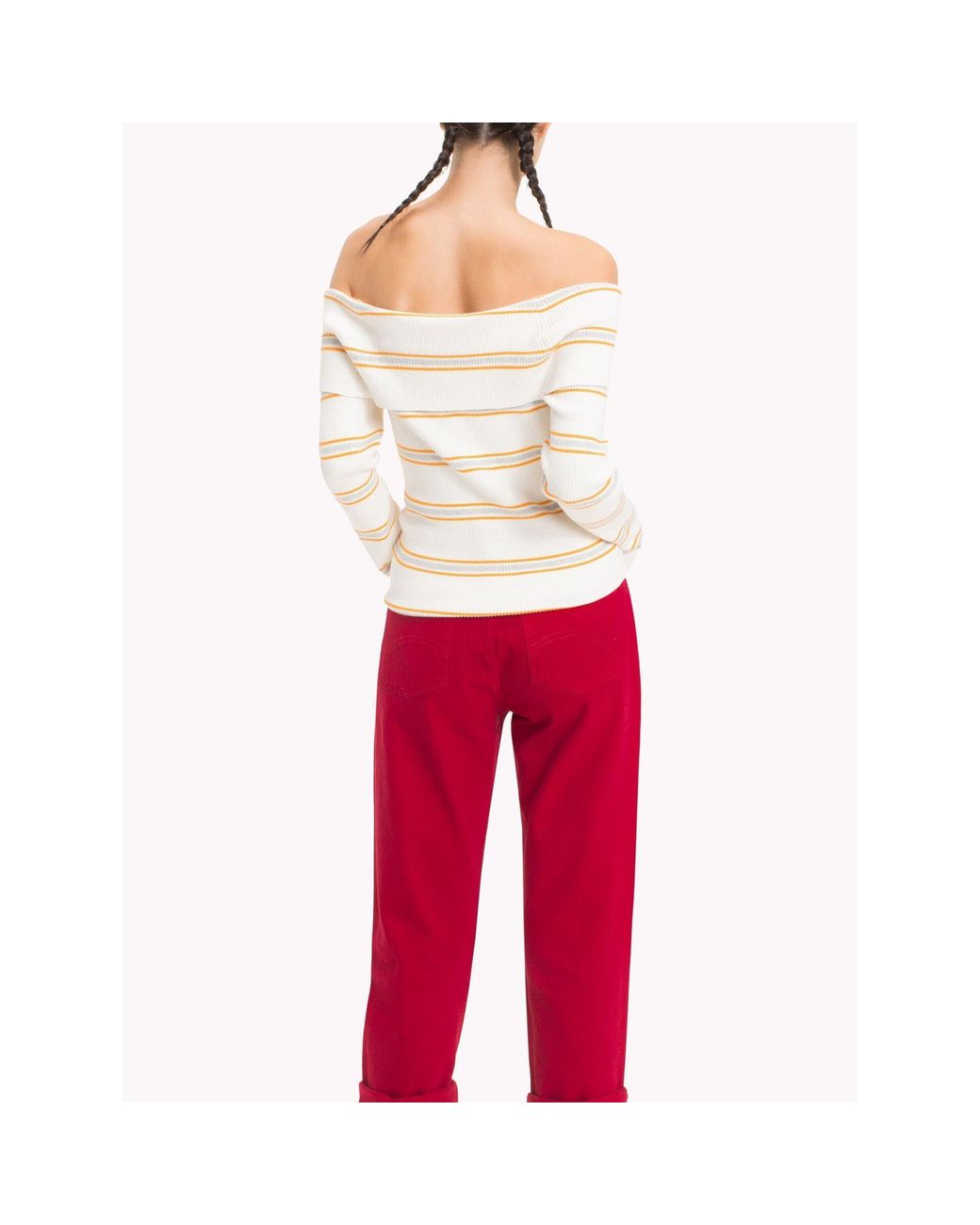 Tommy Hilfiger Gray Off Shoulder Rib Sweater