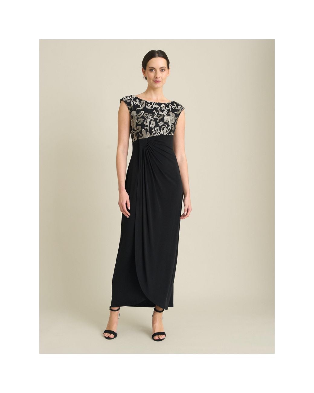 Gina Bacconi Natural Jelena Draped Maxi Dress
