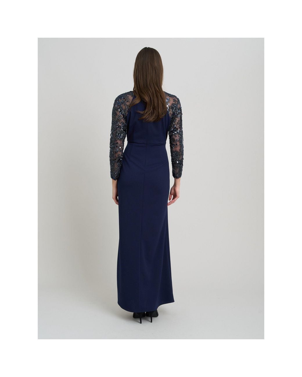 Gina Bacconi Blue Reena Embellished Sleeves Maxi Dress