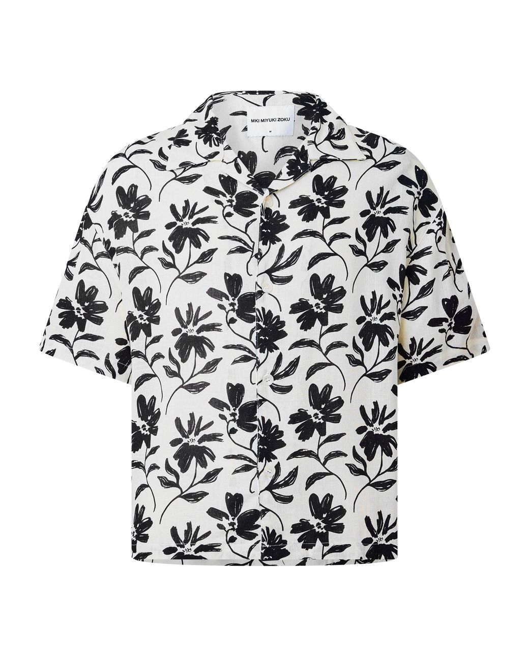 MKI Miyuki-Zoku Black Floral Short Sleeve Bowling Shirt for men