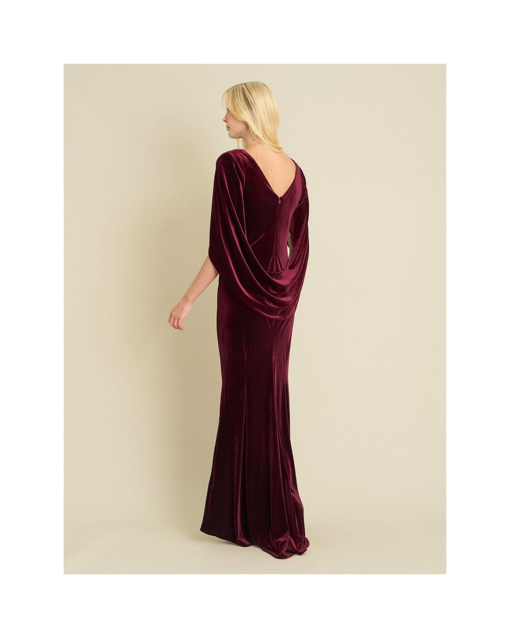 Gina Bacconi Red Shakira Velvet Maxi Dress With Back Piece