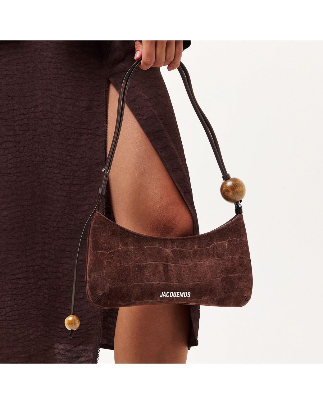Jacquemus Brown Beaded Cotton Le Bisou Perle Shoulder Bag