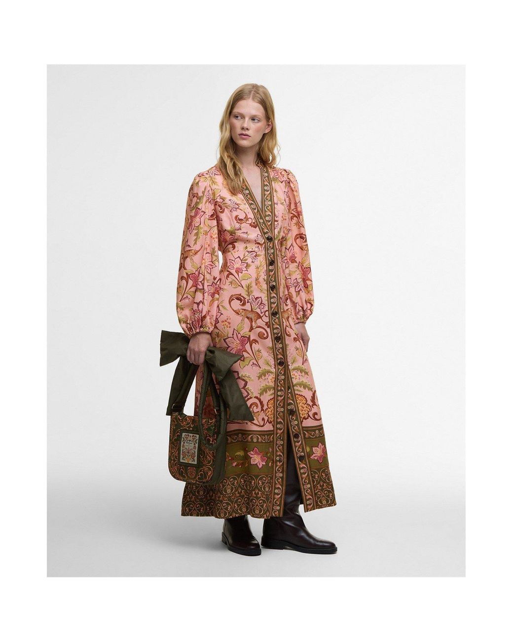 BARBOUR X FARM RIO Brown X Farm Rio Alice Long Sleeve Maxi Dress
