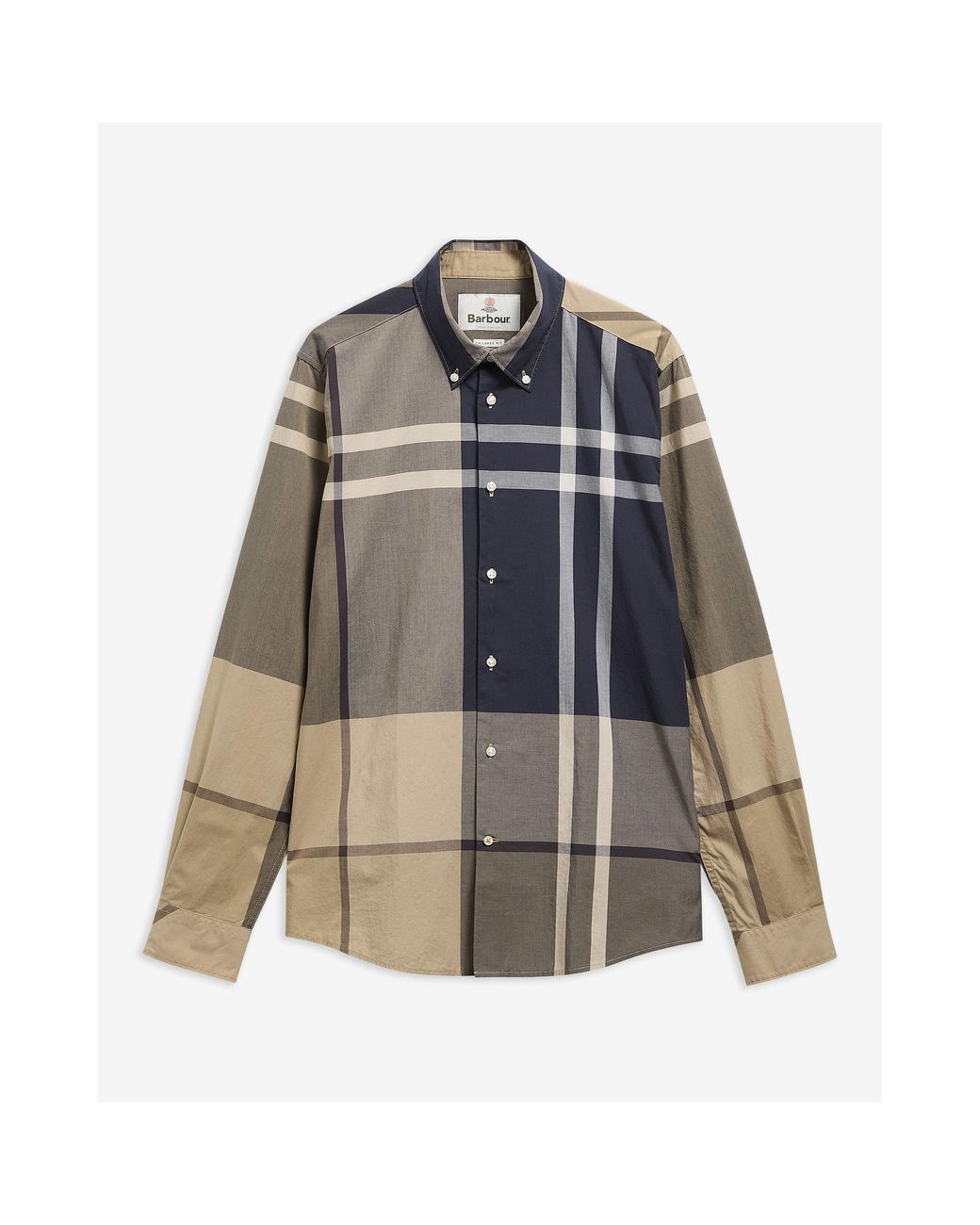 Barbour Gray Dunoon Cotton Tartan Long-Sleeve Tailored-Fit Patterned Shirt for men