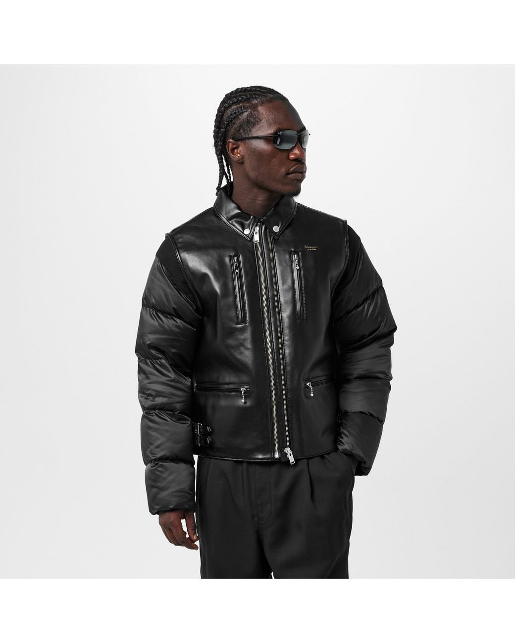 Undercover Black Leather Contemporary Cut Jacket for men