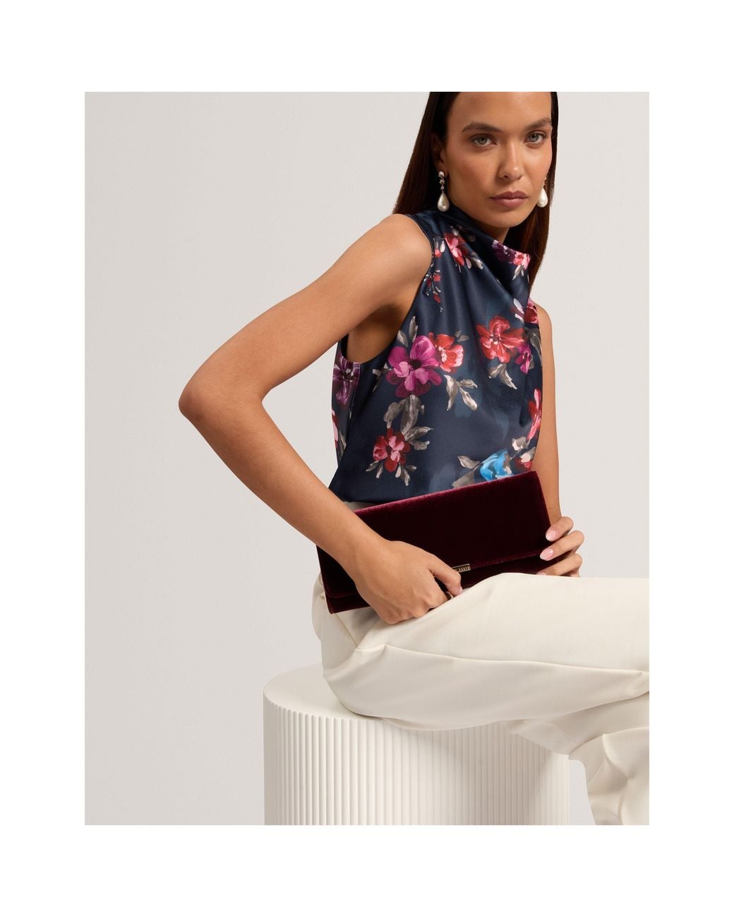Ted Baker Blue Ted Floral Drape Top Ld71