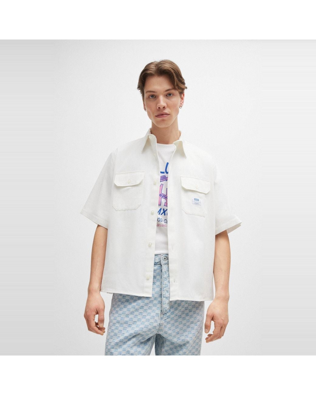 HUGO White Oversized-Fit Shirt for men