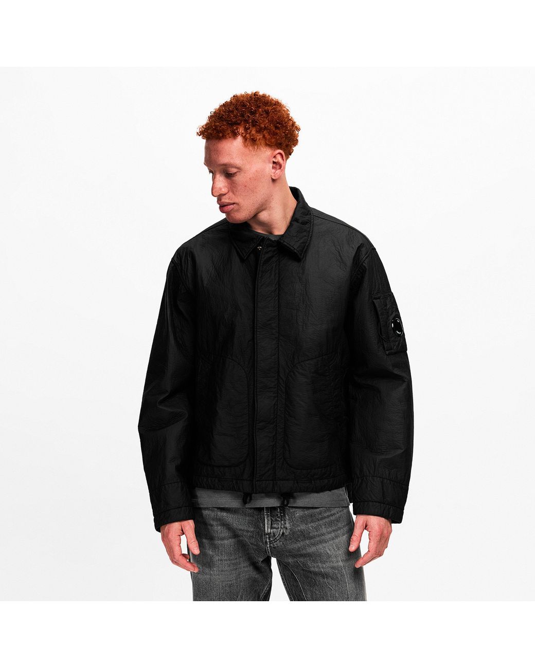 C P Company Black Feltro Bi Film Jacket for men