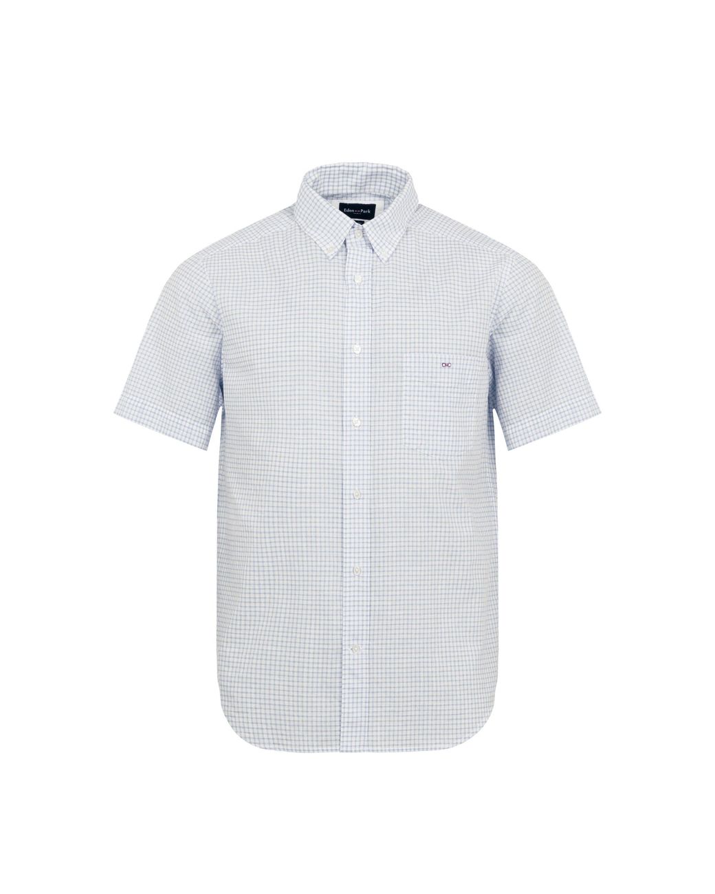 Eden Park Blue Checked Cotton Dobby Shirt for men