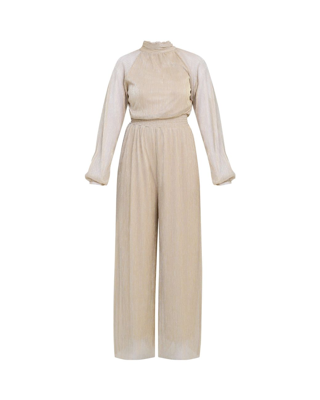 Gina Bacconi Natural Kylie Metallic Knit Jumpsuit