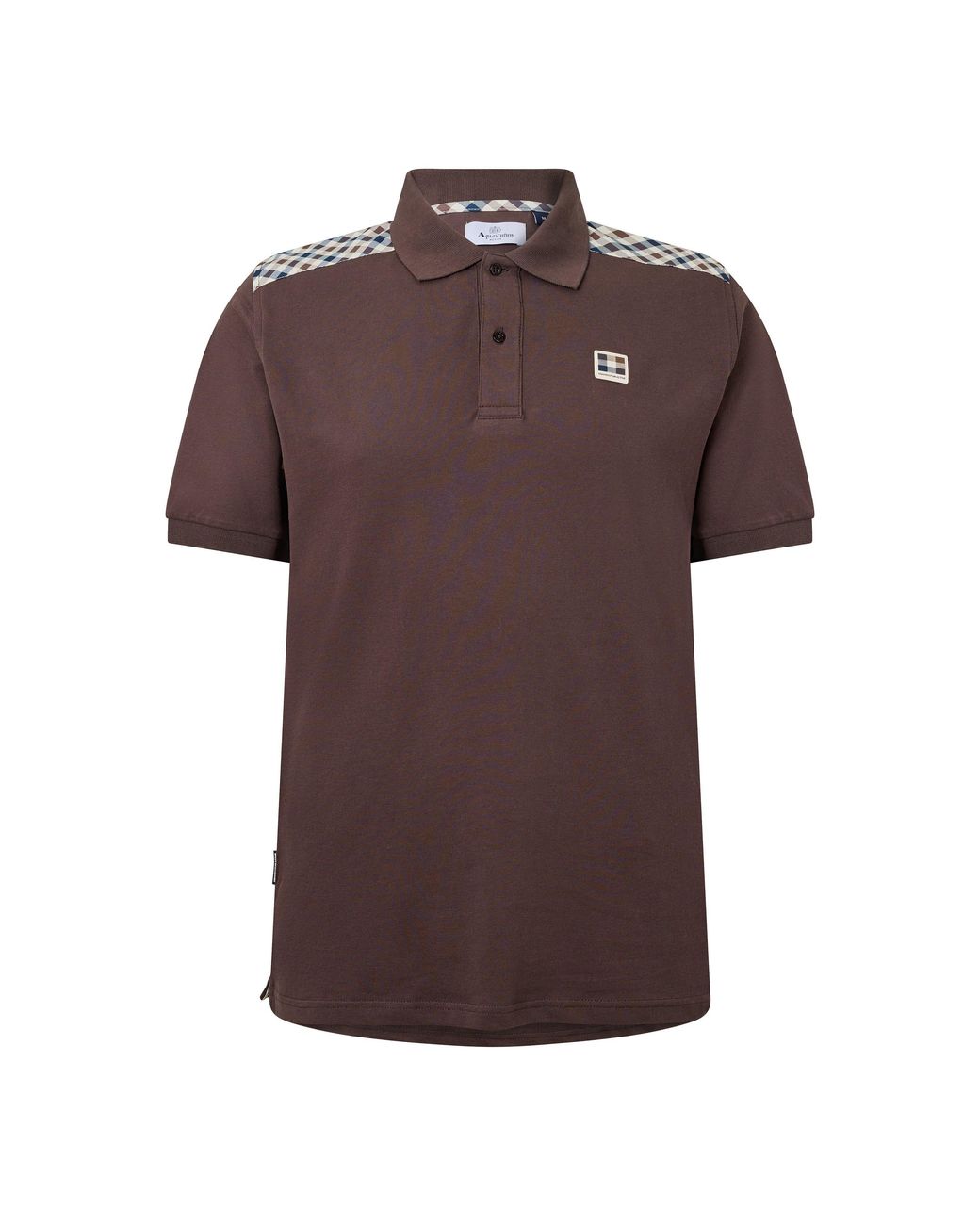 Aquascutum Brown Check Shoulder Cotton Short-Sleeve Polo Shirt for men