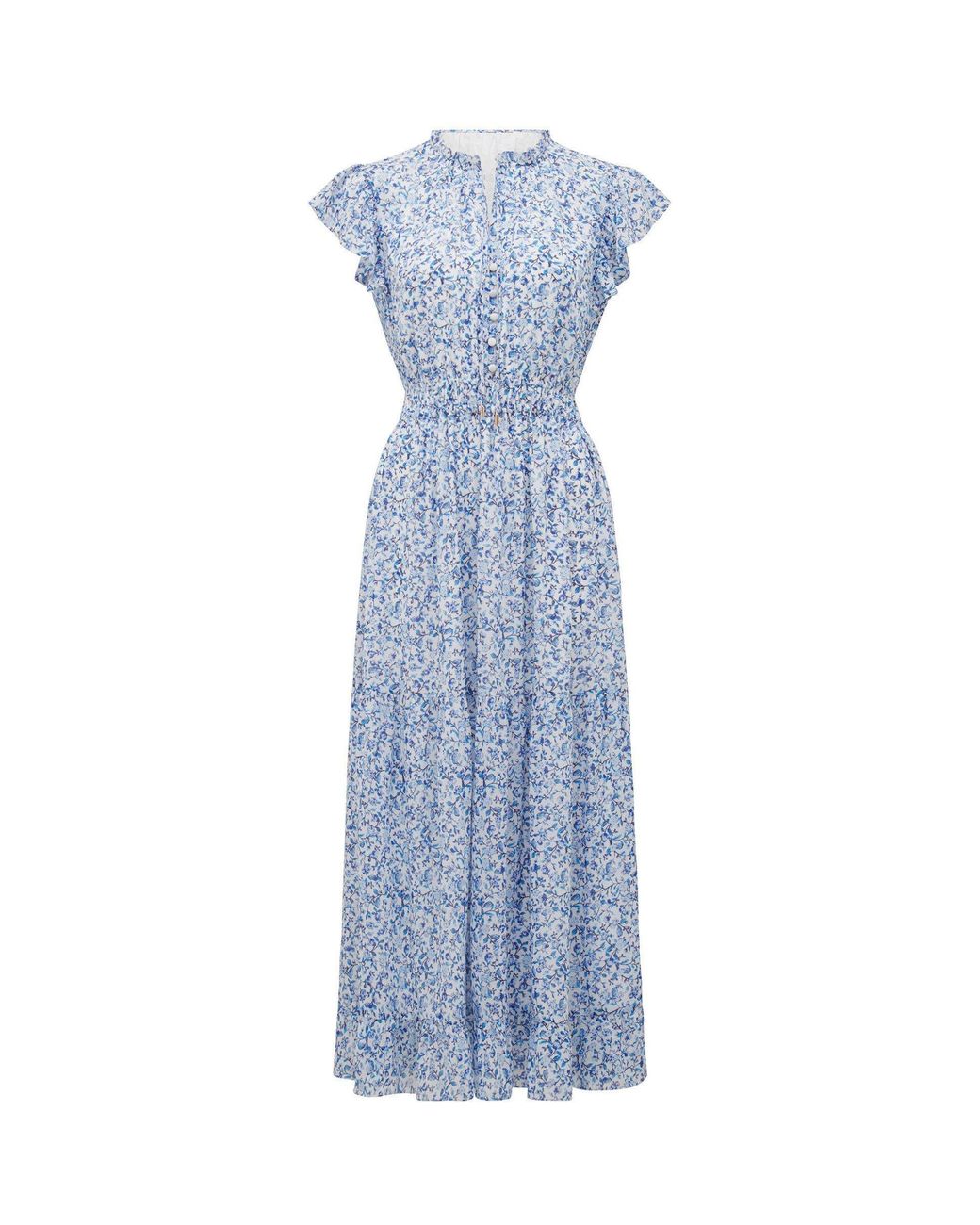 Forever New Blue Fleur Flutter Sleeve Midi Dress
